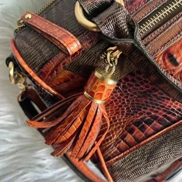 Brahmin Embossed Leather Satchel with Tassel Charm + Original Dustbag - Picture 3 of 14